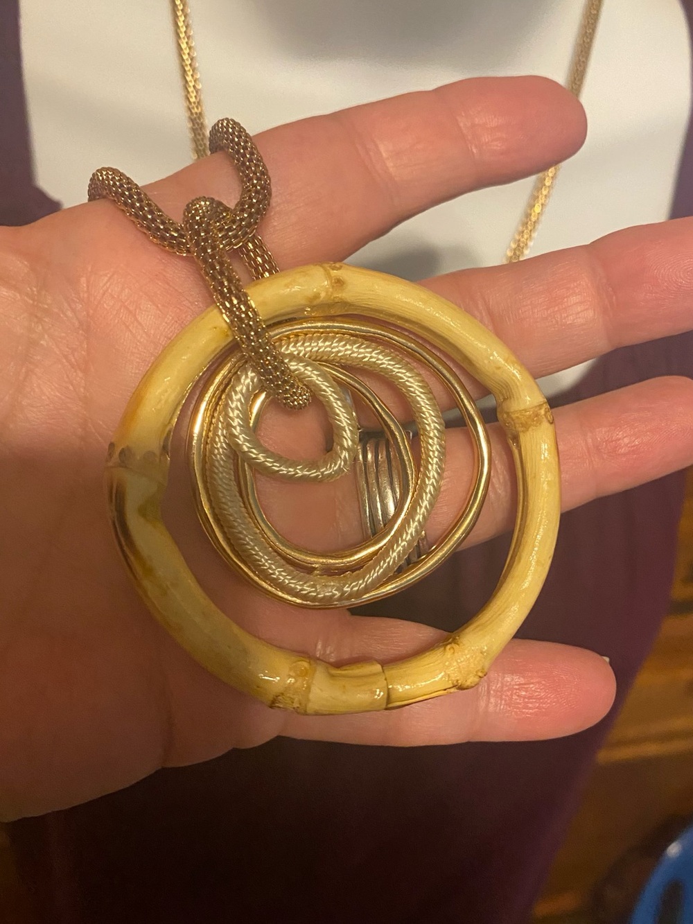 Cato Hammered Multi Circle Pendant Long Statement Necklace